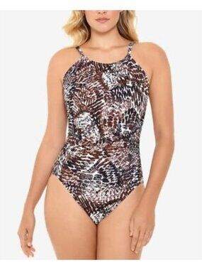Swim Solutions Printed V-Back One-Piece Swimsuit Women's Size 10